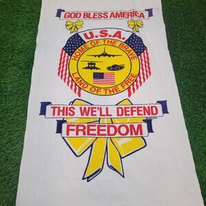 VTG 90s Operation Desert Storm Patriotic Towel Made in USA Yellow Ribbon